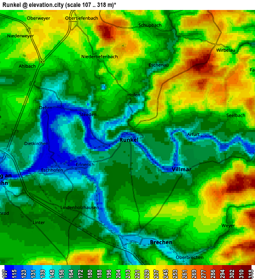 Zoom OUT 2x Runkel, Germany elevation map