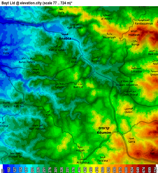 Zoom OUT 2x Bayt Līd, Palestinian Territory elevation map
