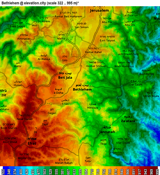 Zoom OUT 2x Bethlehem, Palestinian Territory elevation map