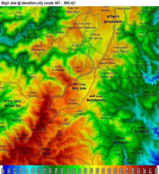 Zoom OUT 2x Bayt Jālā, Palestinian Territory elevation map