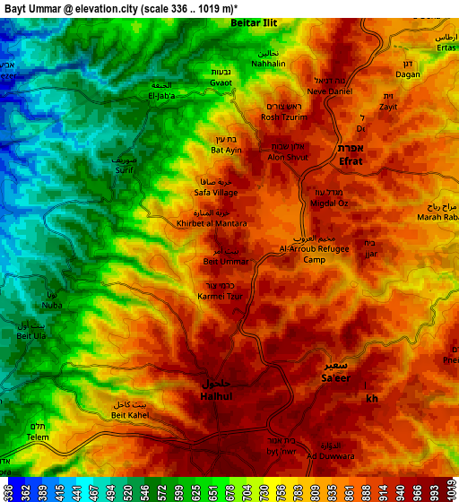 Zoom OUT 2x Bayt Ūmmar, Palestinian Territory elevation map