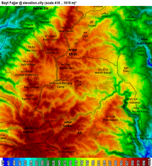 Zoom OUT 2x Bayt Fajjār, Palestinian Territory elevation map