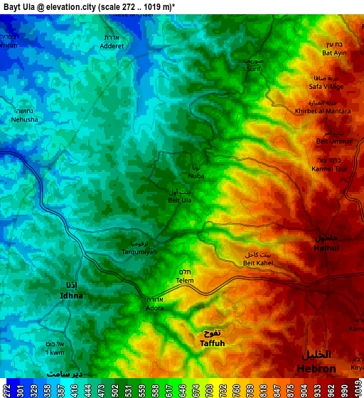Zoom OUT 2x Bayt Ūlā, Palestinian Territory elevation map