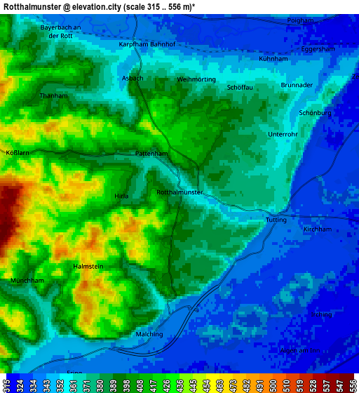 Zoom OUT 2x Rotthalmünster, Germany elevation map