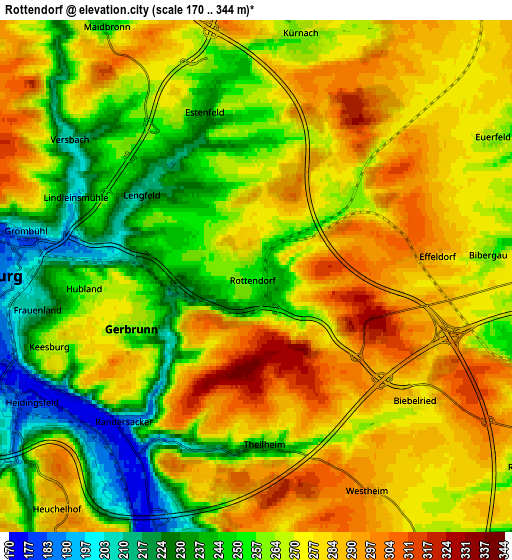 Zoom OUT 2x Rottendorf, Germany elevation map