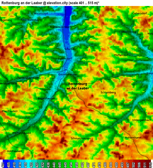 Zoom OUT 2x Rottenburg an der Laaber, Germany elevation map