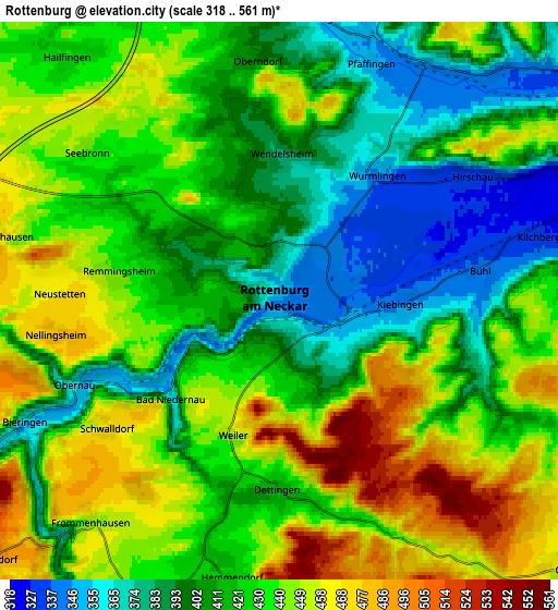 Zoom OUT 2x Rottenburg, Germany elevation map