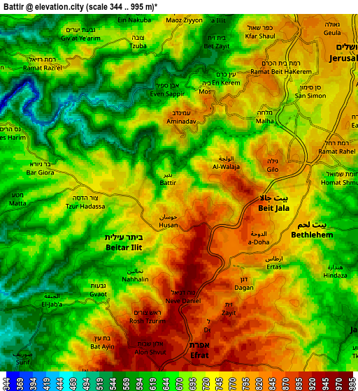 Zoom OUT 2x Battīr, Palestinian Territory elevation map