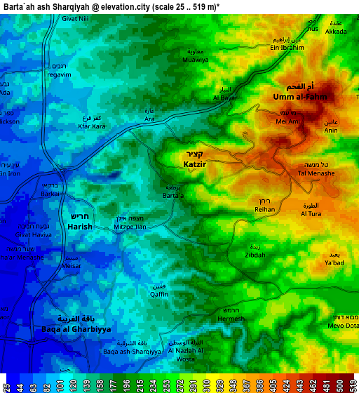 Zoom OUT 2x Barţa‘ah ash Sharqīyah, Palestinian Territory elevation map