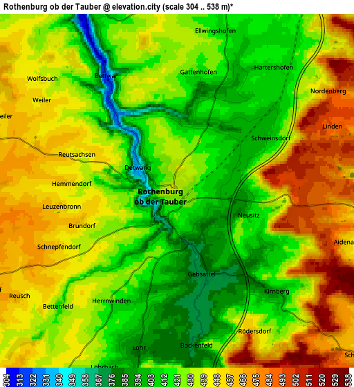 Zoom OUT 2x Rothenburg ob der Tauber, Germany elevation map