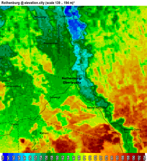 Zoom OUT 2x Rothenburg, Germany elevation map