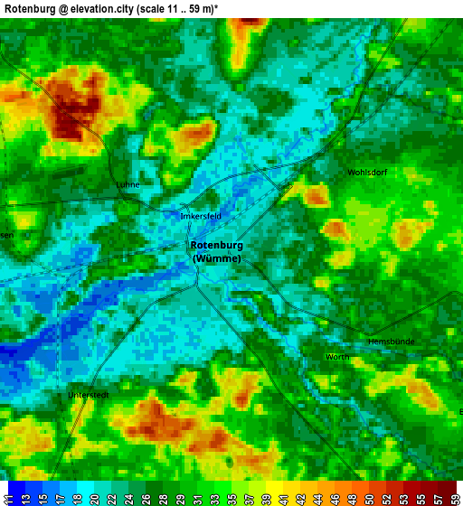 Zoom OUT 2x Rotenburg, Germany elevation map