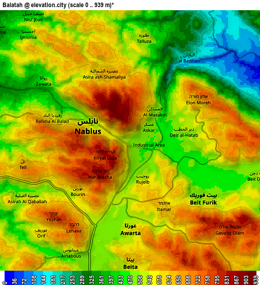 Zoom OUT 2x Balāţah, Palestinian Territory elevation map
