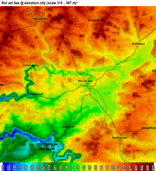 Zoom OUT 2x Rot am See, Germany elevation map