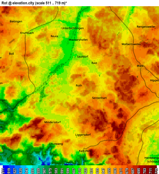 Zoom OUT 2x Rot, Germany elevation map