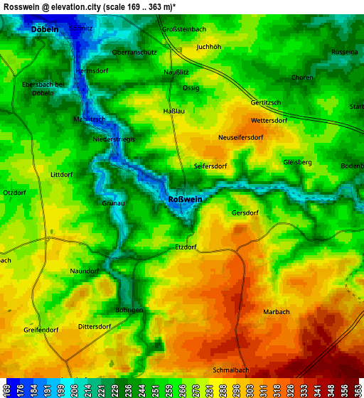 Zoom OUT 2x Roßwein, Germany elevation map