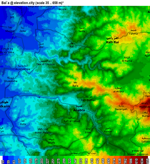 Zoom OUT 2x Bal‘ā, Palestinian Territory elevation map