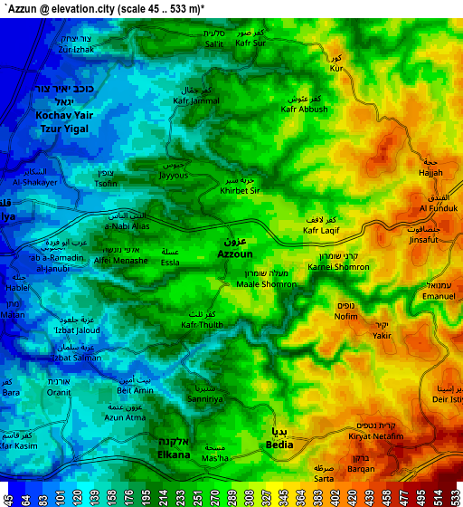 Zoom OUT 2x ‘Azzūn, Palestinian Territory elevation map