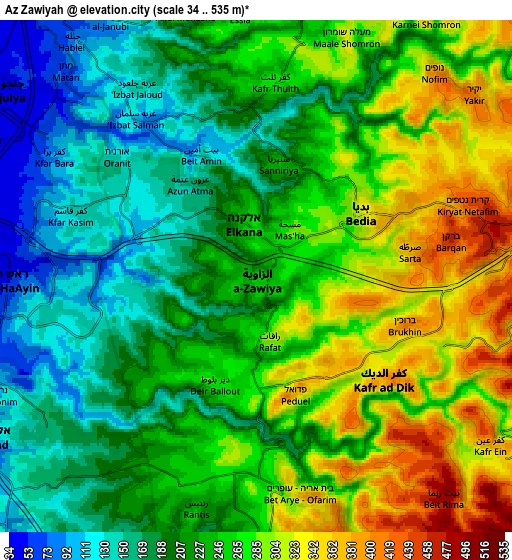 Zoom OUT 2x Az Zāwiyah, Palestinian Territory elevation map
