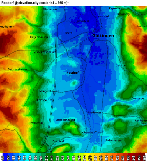 Zoom OUT 2x Rosdorf, Germany elevation map