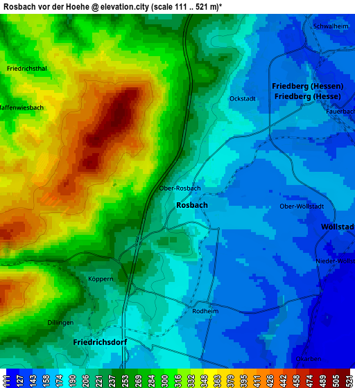 Zoom OUT 2x Rosbach vor der Höhe, Germany elevation map