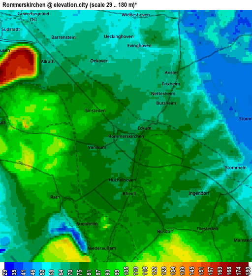 Zoom OUT 2x Rommerskirchen, Germany elevation map