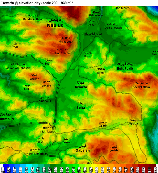 Zoom OUT 2x ‘Awartā, Palestinian Territory elevation map