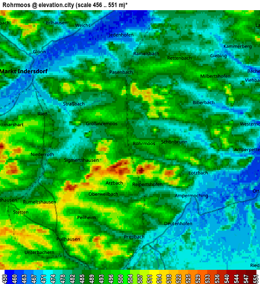 Zoom OUT 2x Röhrmoos, Germany elevation map