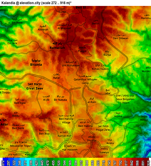 Zoom OUT 2x Kalandia, Palestinian Territory elevation map