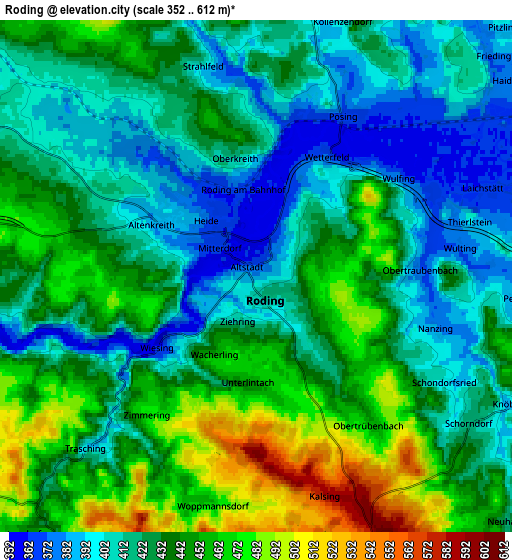 Zoom OUT 2x Roding, Germany elevation map