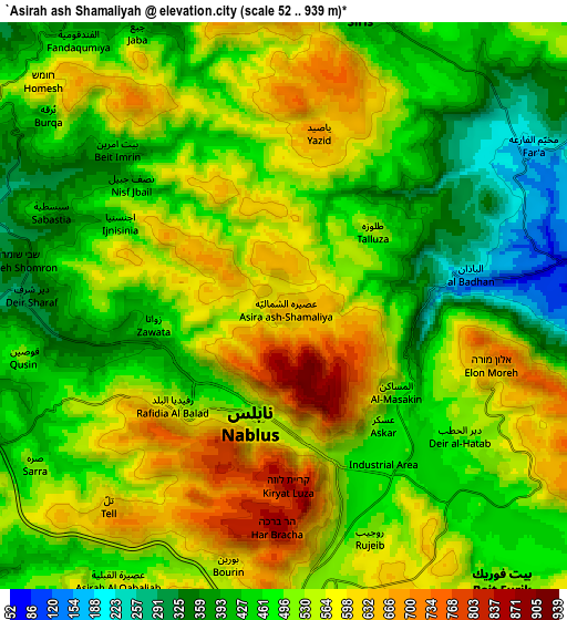 Zoom OUT 2x ‘Aşīrah ash Shamālīyah, Palestinian Territory elevation map
