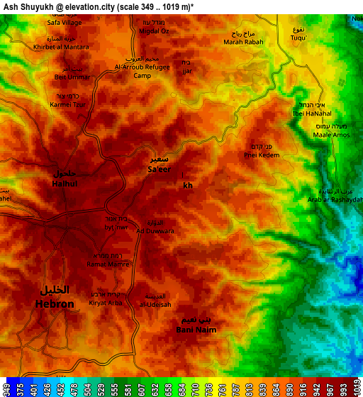 Zoom OUT 2x Ash Shuyūkh, Palestinian Territory elevation map