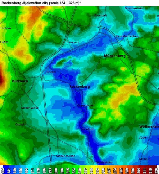 Zoom OUT 2x Rockenberg, Germany elevation map