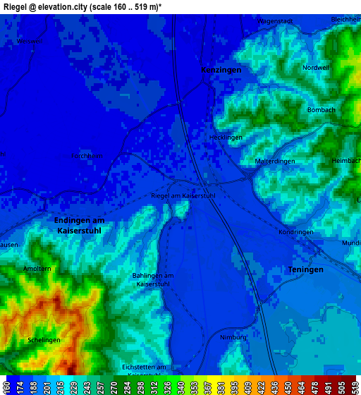 Zoom OUT 2x Riegel, Germany elevation map