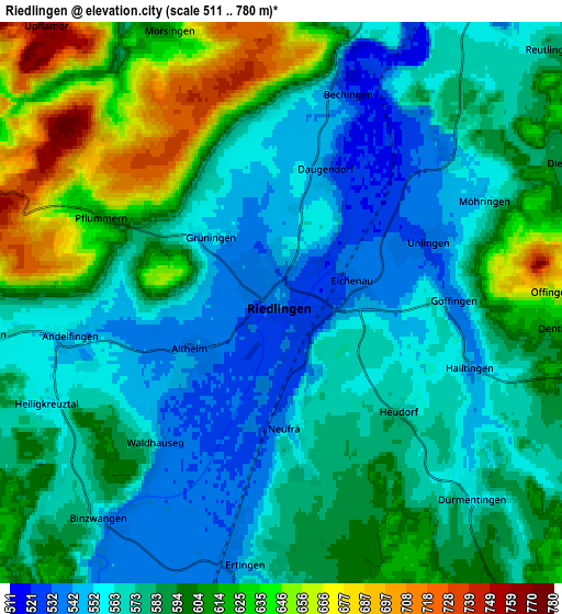 Zoom OUT 2x Riedlingen, Germany elevation map