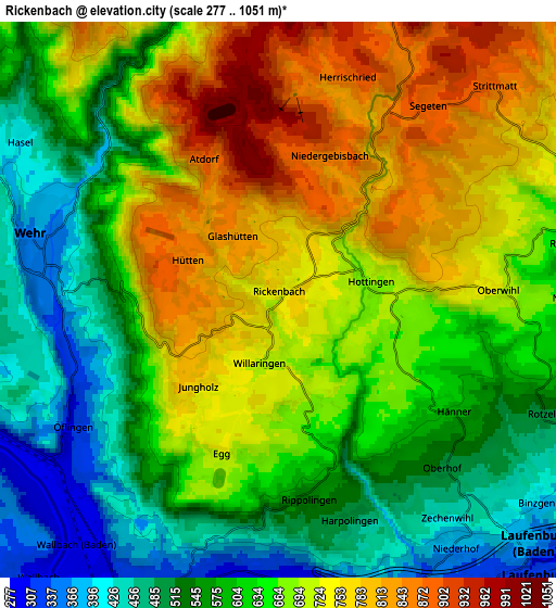 Zoom OUT 2x Rickenbach, Germany elevation map