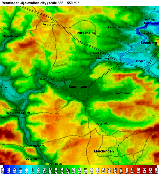 Zoom OUT 2x Renningen, Germany elevation map