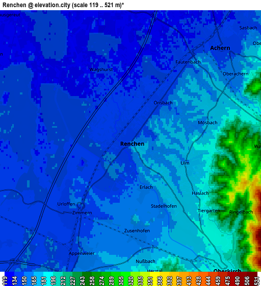 Zoom OUT 2x Renchen, Germany elevation map