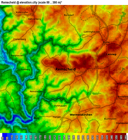 Zoom OUT 2x Remscheid, Germany elevation map