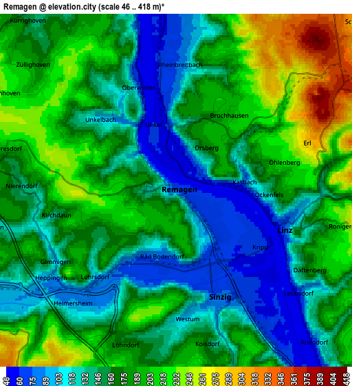 Zoom OUT 2x Remagen, Germany elevation map