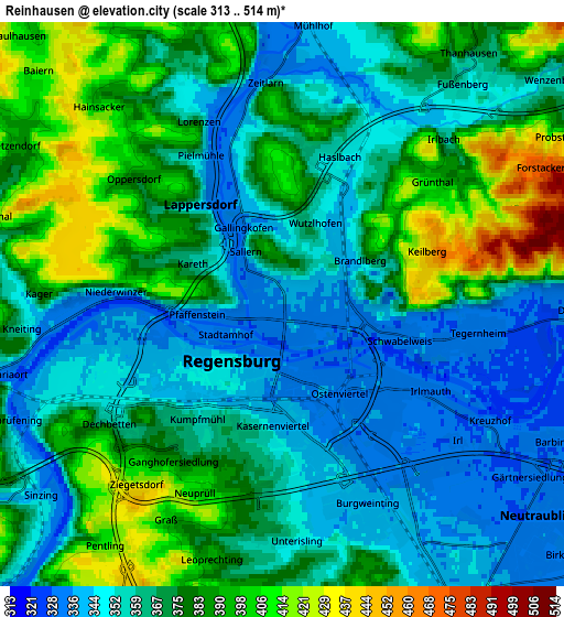 Zoom OUT 2x Reinhausen, Germany elevation map