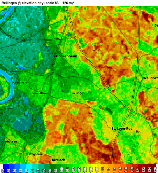 Zoom OUT 2x Reilingen, Germany elevation map