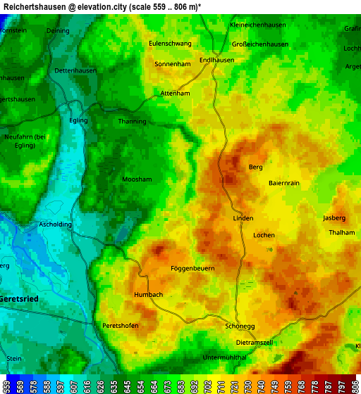 Zoom OUT 2x Reichertshausen, Germany elevation map