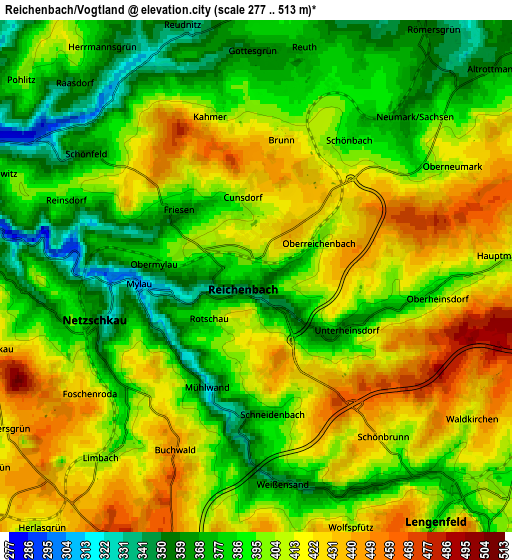 Zoom OUT 2x Reichenbach/Vogtland, Germany elevation map