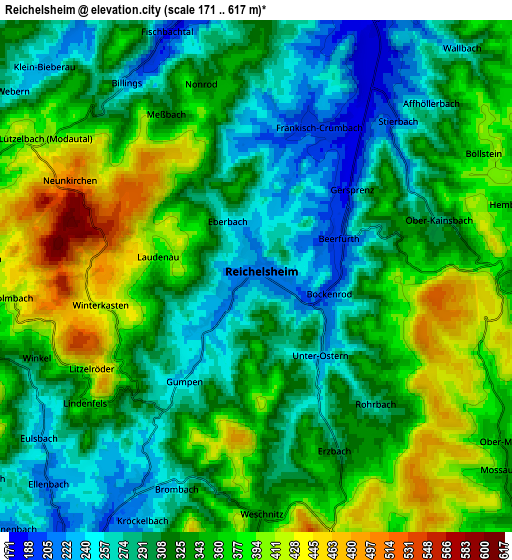 Zoom OUT 2x Reichelsheim, Germany elevation map