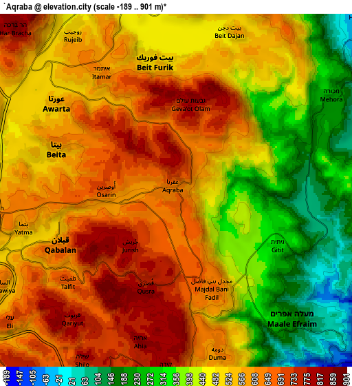 Zoom OUT 2x ‘Aqrabā, Palestinian Territory elevation map