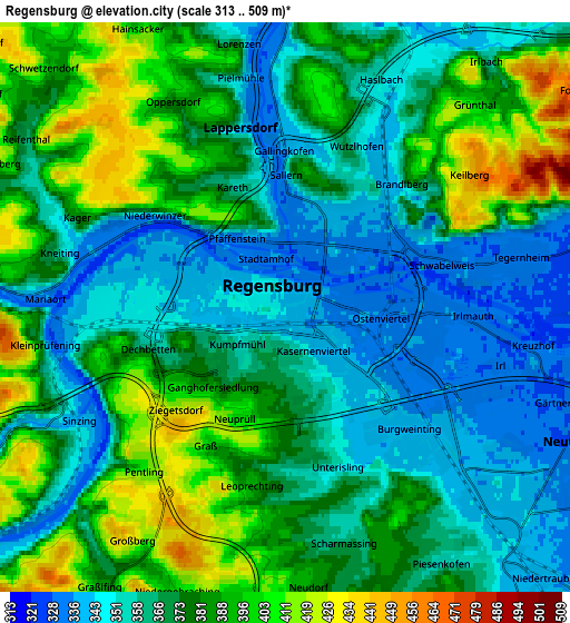 Zoom OUT 2x Regensburg, Germany elevation map