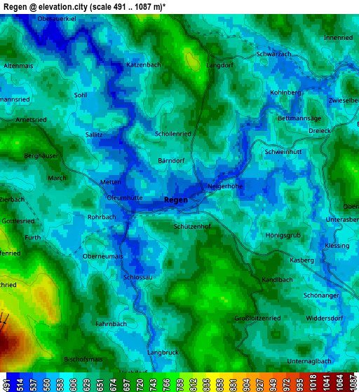 Zoom OUT 2x Regen, Germany elevation map