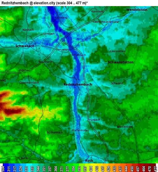 Zoom OUT 2x Rednitzhembach, Germany elevation map