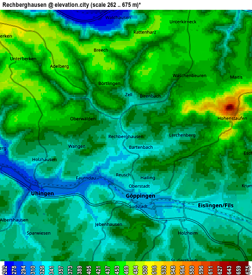 Zoom OUT 2x Rechberghausen, Germany elevation map